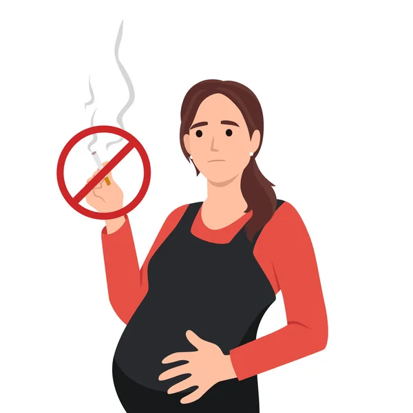 임신중에는 담배를 피우지 않는다 실내에 여성은 담배를 피우는 없어요 배경에 — 스톡 벡터