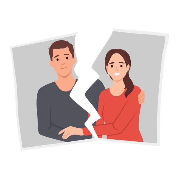 Couple Conflict Concept Woman Crying Hand Ripping Photo Couple Vector — Stock Vector