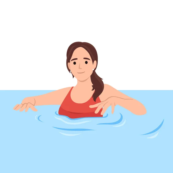 Morena Chica Traje Baño Rojo Nadar Agua Mujer Relajarse Mar — Archivo Imágenes Vectoriales
