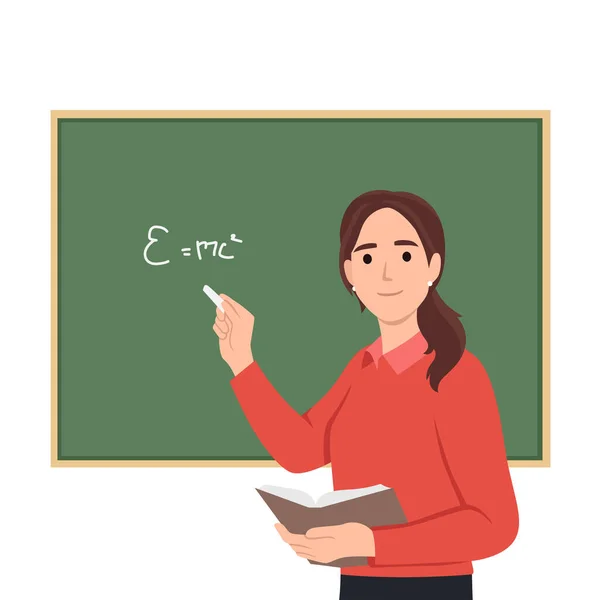 Teacher Giving Lesson Front Blackboard Flat Vector Illustration Isolated White — Stock Vector