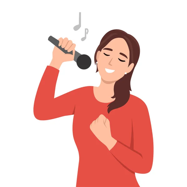 Frau Singt Karaoke Stehend Der Nähe Von Freunden Die Wegen — Stockvektor