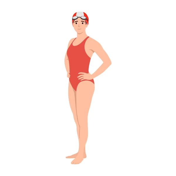 Hermosa Mujer Nadadora Traje Baño Gorra Gafas Ilustración Vectorial Dibujos — Archivo Imágenes Vectoriales