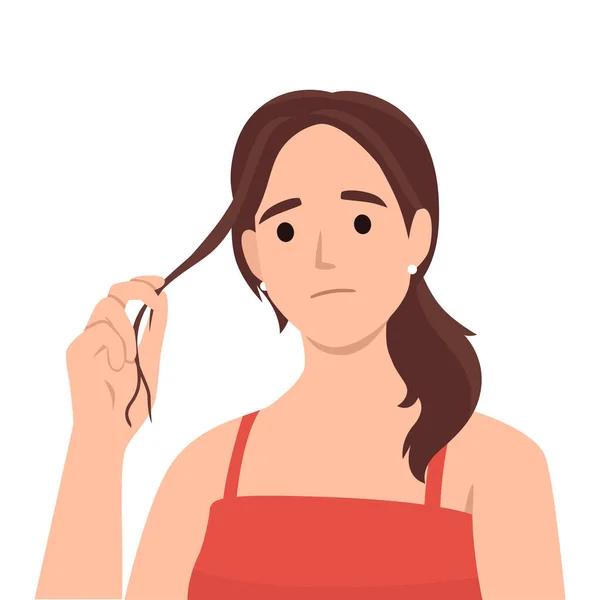 Smutná Dívka Rozdělenými Konci Problém Kreslené Vektorové Ilustrace Nedostatek Vitamínů — Stockový vektor