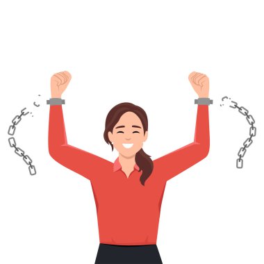 İş kadını Metal Zinciri Kırıyor. Güçlü kadın. İş baskısı. Düz vektör çizimi beyaz arkaplanda izole edildi