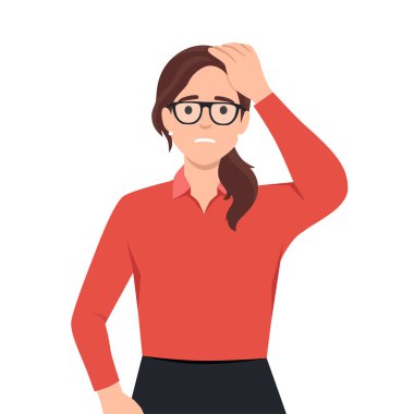 Bir şey unutan kadın. Başını tut ya da vur..