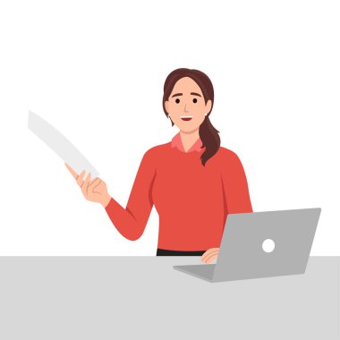 Genç iş kadını kağıt hesap belgelerini iş konseptinde tutuyor.