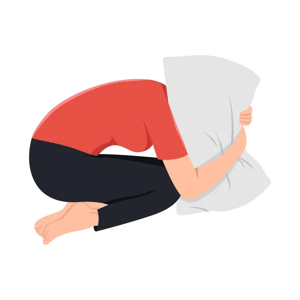 Young Frightened Depressed Woman Lying Alone Bed Fetal Position Covering — Stock Vector
