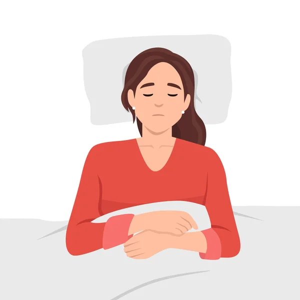 Wanita Muda Tidur Tempat Tidur Perempuan Berbaring Tempat Tidur Yang - Stok Vektor