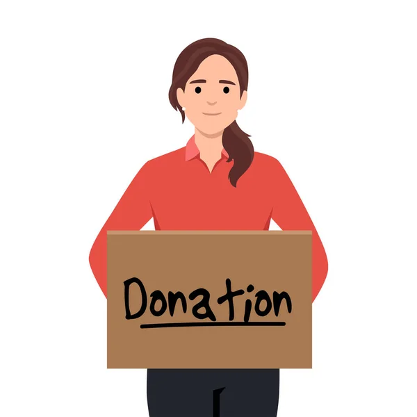 Woman Holding Donation Box Illustration Vectorielle Volontaire Pour Une Cause — Image vectorielle