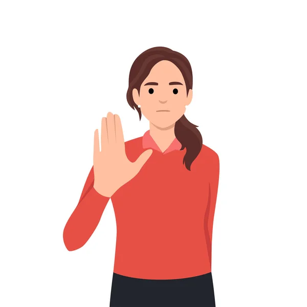 stock vector oman ignoring smb by gesturing stop with hand, showing rejection sign. Person with dissatisfied facial expression. Mute communication