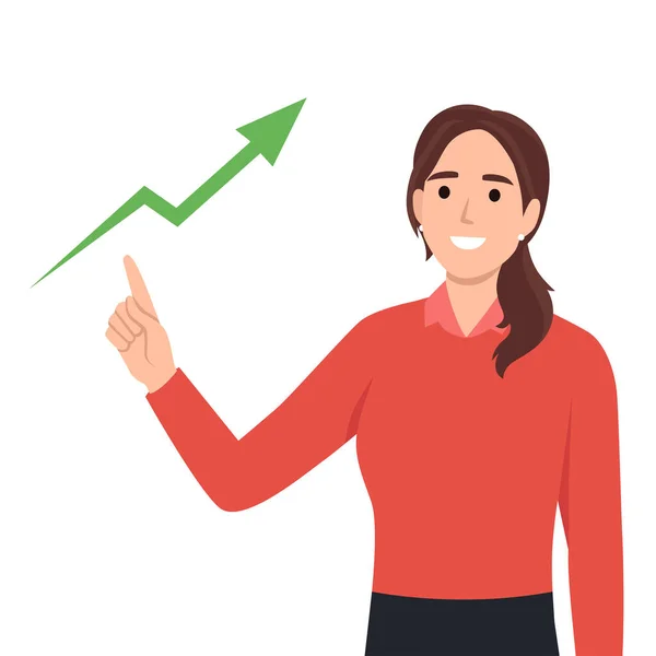 Business Woman Pointing Arrow Graph Corporate Flat Vector Illustration Isolated — Stock Vector