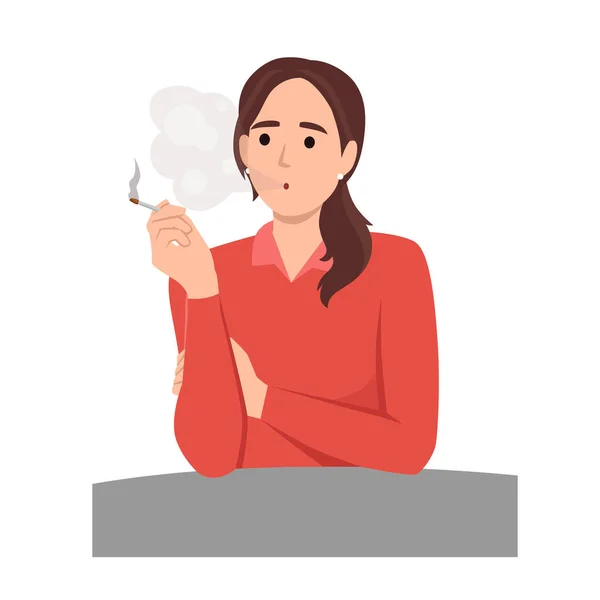 Jeune Femme Déprimée Fumant Des Cigarettes Concept Dépendance Tabac Mauvaise — Image vectorielle