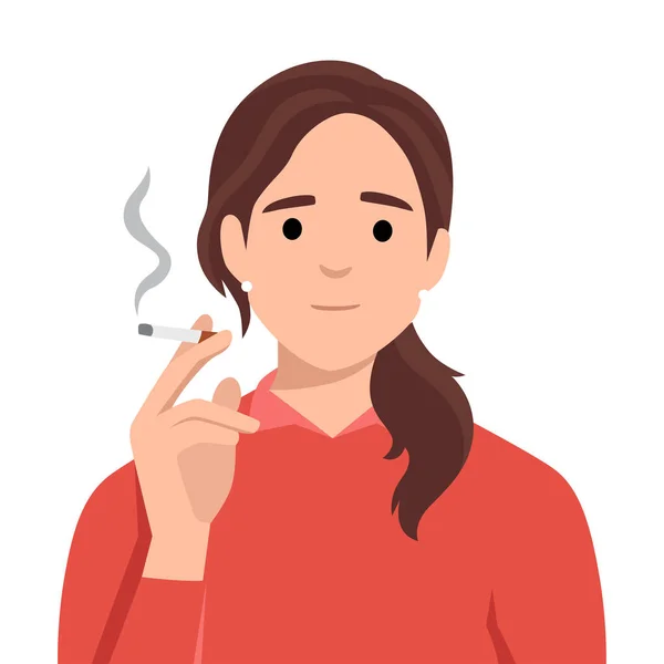 Jeune Belle Fille Fumant Cigarette Avec Petit Sourire Sur Son — Image vectorielle
