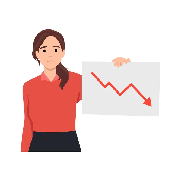 Young Woman Business Loss Recession Flat Vector Concept Illustration Businesswoman — Stock Vector