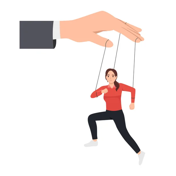 Illustration Einer Geschäftsfrau Die Von Einem Puppenspieler Kontrolliert Wird Flache — Stockvektor