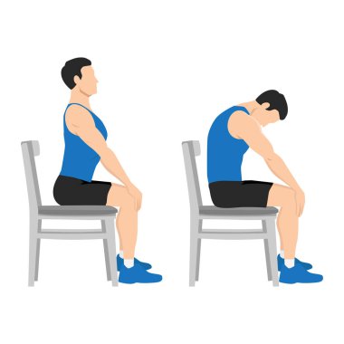 Yoga yapan adam. Sandalye kedisi egzersizi. Düz vektör çizimi beyaz arkaplanda izole edildi