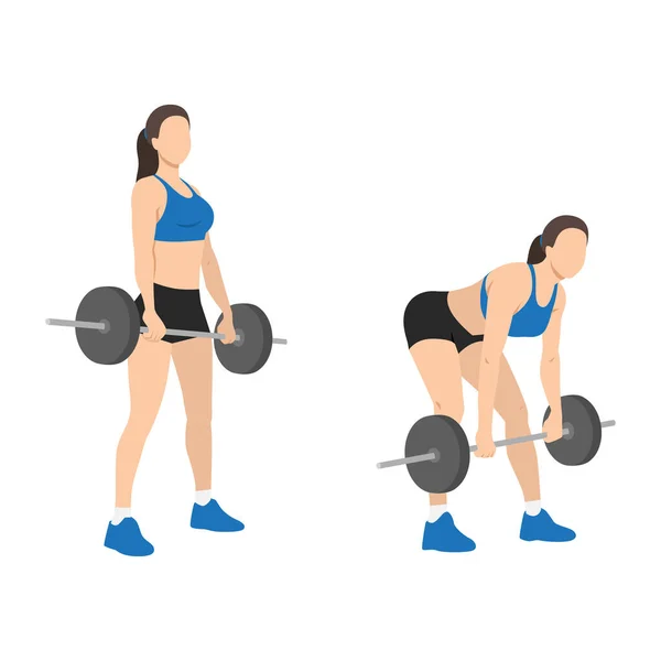 Woman Doing Barbell Romanian Deadlifts Exercise Flat Vector Illustration Isolated — Stock Vector