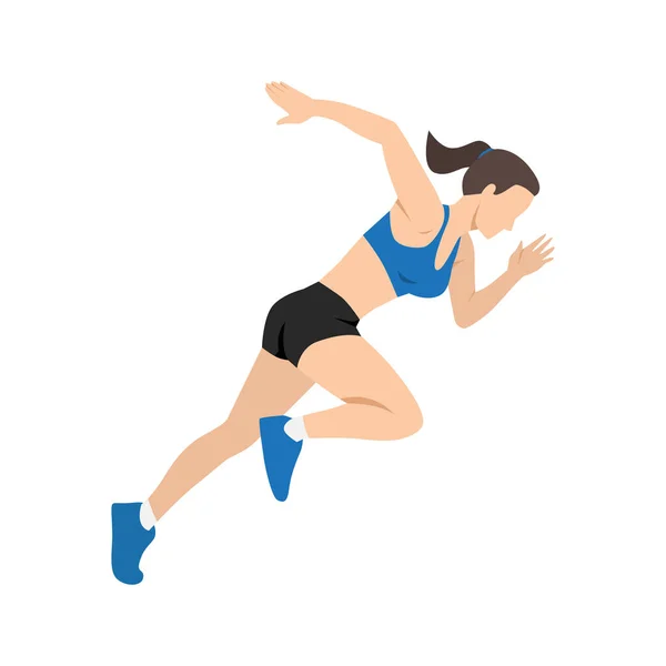 Жінка Біжить Спринтер Вибуховий Початок Бігу Плоска Векторна Ілюстрація Ізольована — стоковий вектор