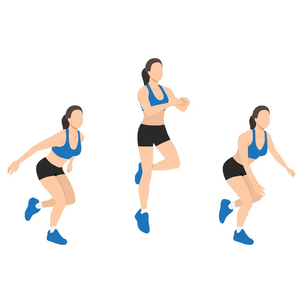 Woman Doing Single One Leg Hops Jumps Exercise Flat Vector — Stock Vector