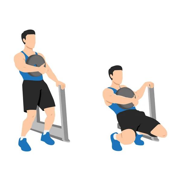 Homme Qui Fait Exercice Squat Illustration Vectorielle Plate Isolée Sur — Image vectorielle