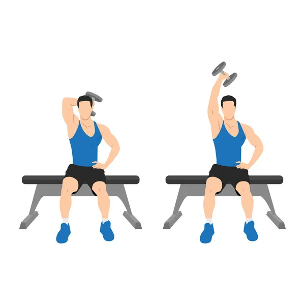 Homme Faisant Assis Bras Unique Tête Haltère Triceps Extensions Exercice — Image vectorielle