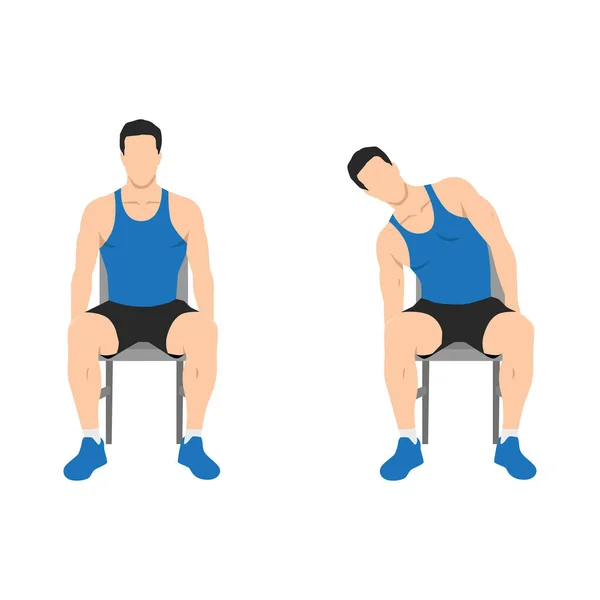 座っている側のリーンや椅子をやっている男は運動をリーン 白い背景に隔離されたフラットベクトルイラスト — ストックベクタ