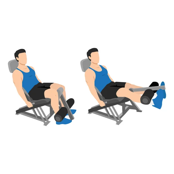 男人做坐机腿伸展运动 白色背景上孤立的平面矢量图解 — 图库矢量图片