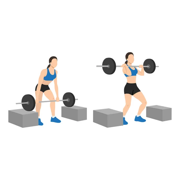 Woman Doing Barbell Cleans Box Cleans Block Cleans Exercise Flat — Stock Vector
