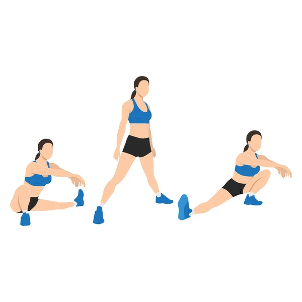 Femme Faisant Exercice Squat Cosaque Illustration Vectorielle Plate Isolée Sur — Image vectorielle