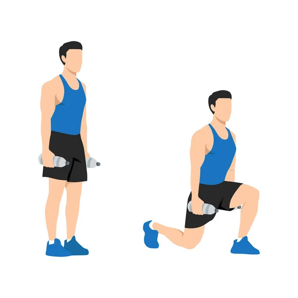 Homem Fazendo Exercício Postura Lunge Reversa Com Uma Garrafa Água — Vetor de Stock