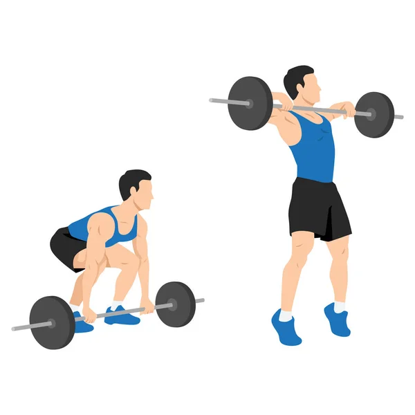 Man Doing Barbell High Pull Exercise Flat Vector Illustration Isolated — Stock Vector