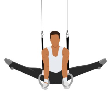 Yüzüklü adam jimnastiği. Üniformalı bir sporcu. Düz vektör çizimi beyaz arkaplanda izole edildi