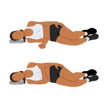 Kadın iç omuz rotasyonu yapıyor. Düz vektör çizimi beyaz arkaplanda izole edildi