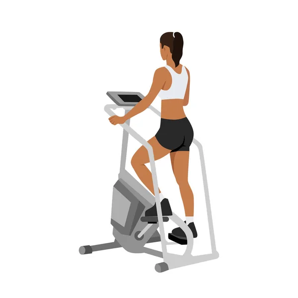 Personnage Femme Faisant Cardio Maître Escalier Exercice Moulin Escalier Illustration — Image vectorielle
