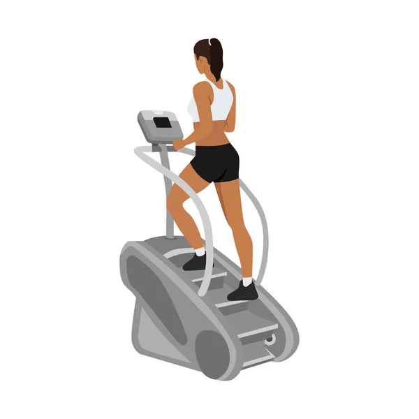 Personnage Femme Faisant Cardio Exercice Maître Escalier Illustration Vectorielle Plate — Image vectorielle