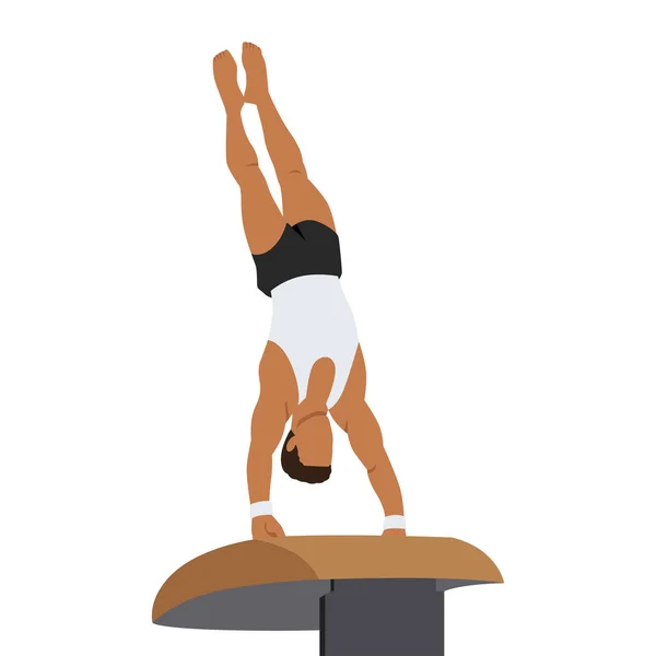 Гимнастка Атлетическим Телосложением Выполняет Прыжок Спортсмен Прыгает Свод Руками Векторная — стоковый вектор