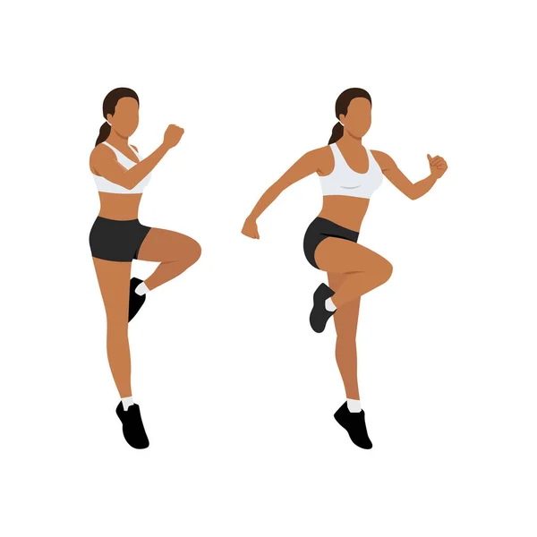 Femme Faisant Power Saute Exercice Illustration Vectorielle Plate Isolée Sur — Image vectorielle