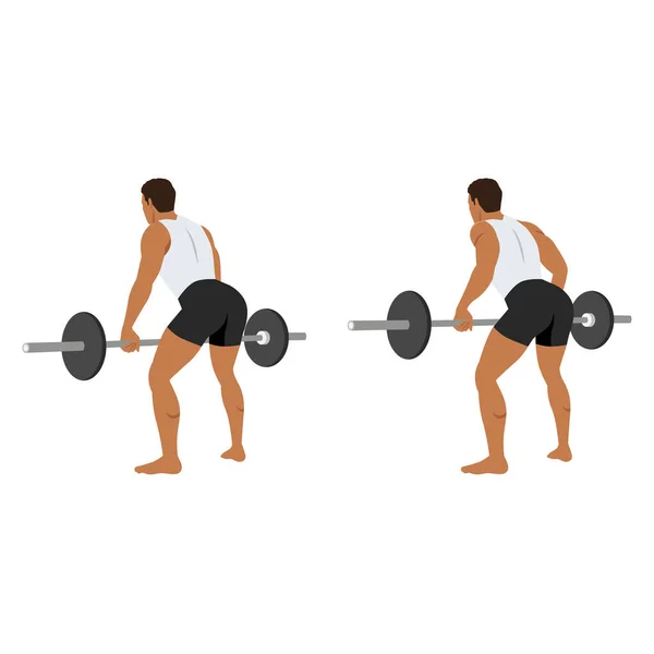Man Doing Bent Barbell Rows Exercise Barbell Minimalistic Style Flat — Stock Vector