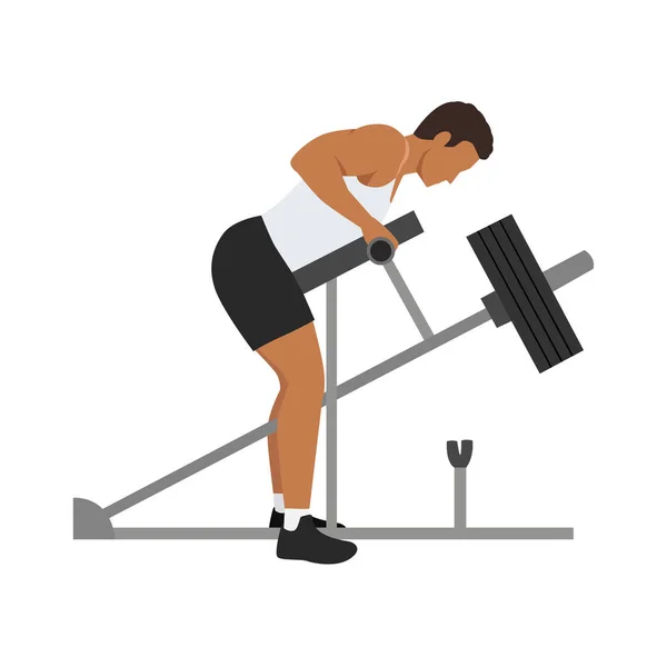 Man Doing Bent Bar Row Chest Supported Flat Vector Illustration — Stock Vector