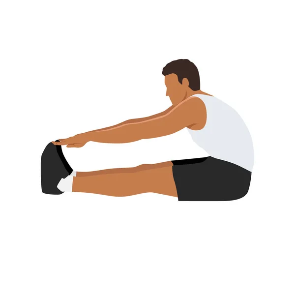 Uomo Che Esercizio Stretch Con Dita Dei Piedi Sedute Illustrazione — Vettoriale Stock