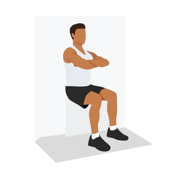 Мужчина Делает Сидячие Упражнения Плоская Векторная Иллюстрация Белом Фоне — стоковый вектор