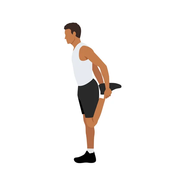 Homem Fazer Alongamentos Quadríceps Exercício Arrefecimento Posição Equilíbrio Melhoria Flexibilidade — Vetor de Stock
