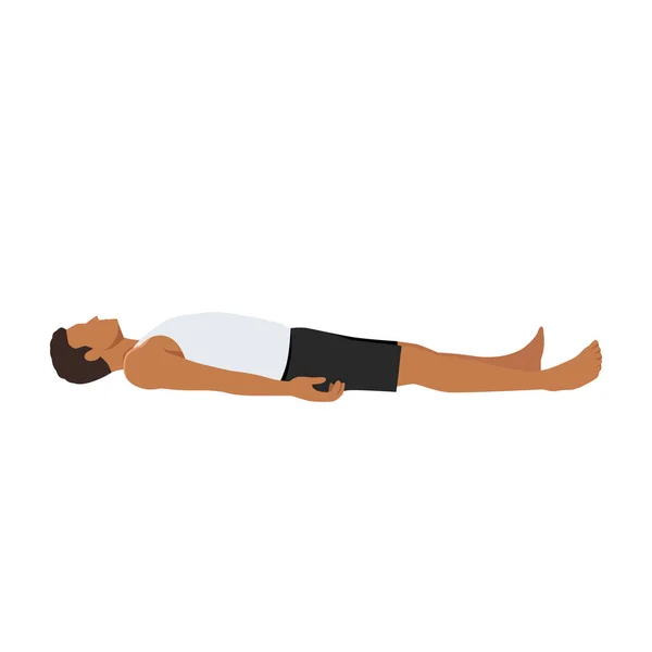 Een Man Die Shavasana Corpse Pose Doet Yoga Oefening Vlakke — Stockvector