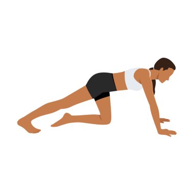 Baldır esneme hareketi ve ayak bilekleri yapan genç bir kadın. Düz vektör çizimi beyaz arkaplanda izole edildi.