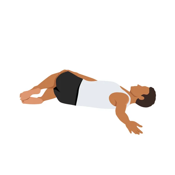 Hombre Haciendo Pose Yoga Supta Matsyendrasana Pose Reclinada Spinal Twist — Archivo Imágenes Vectoriales