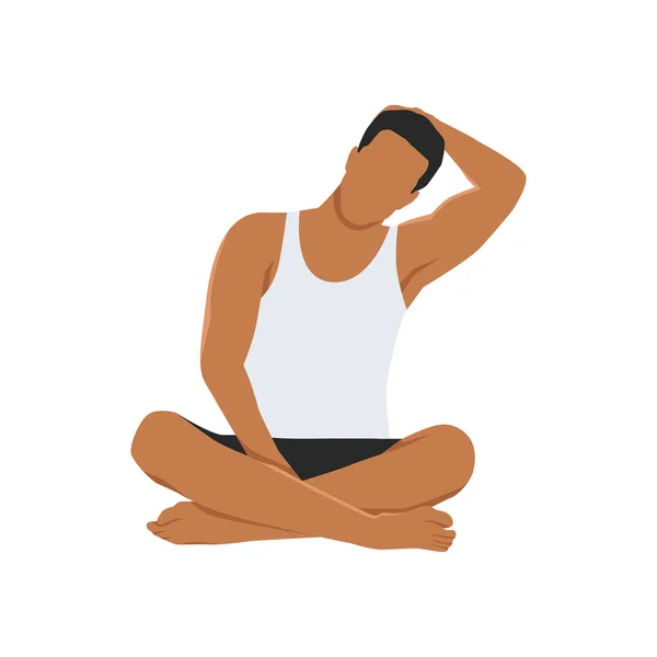Muž Medituje Sedá Natahuje Krk Stranu Uvolněte Napětí Šíje Ramen — Stockový vektor
