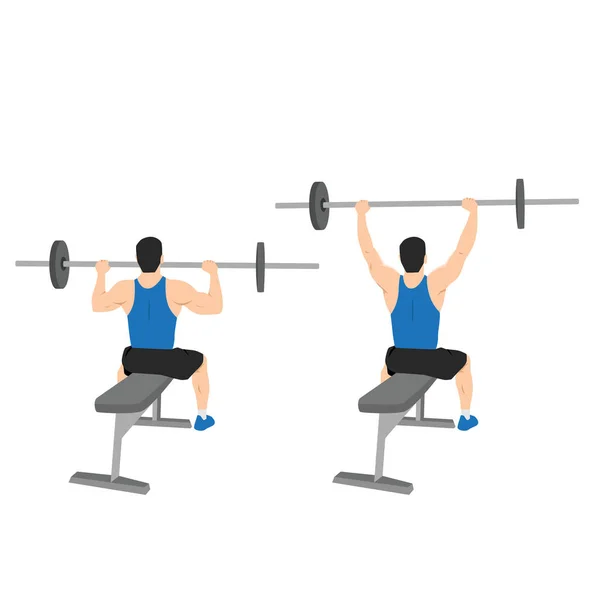 Woman Doing Seated Barbell Military Press Exercise Shoulder Overhead Press — Stock Vector
