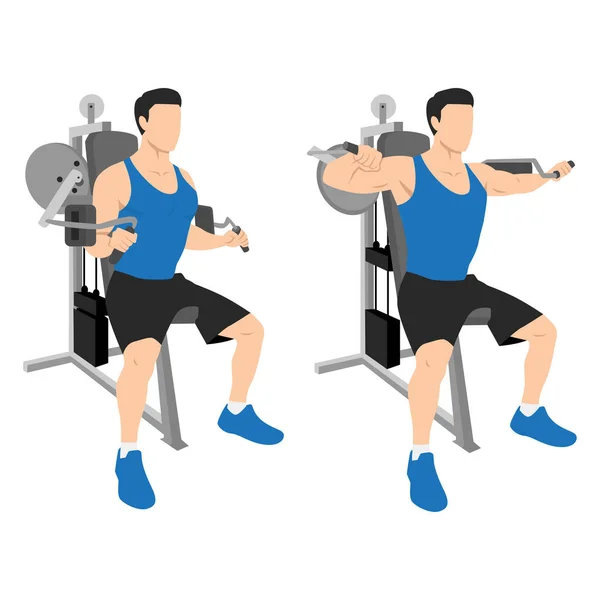 Man Doing Seated Lateral Raise Machine Power Partials Exercise Flat — Stock Vector