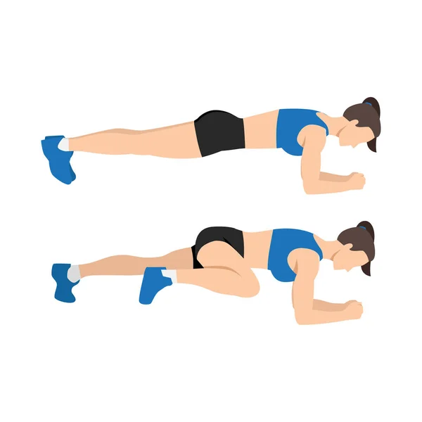 Woman Doing Abdominal Exercise Position Introduction Plank Knee Elbow Βήματα — Διανυσματικό Αρχείο