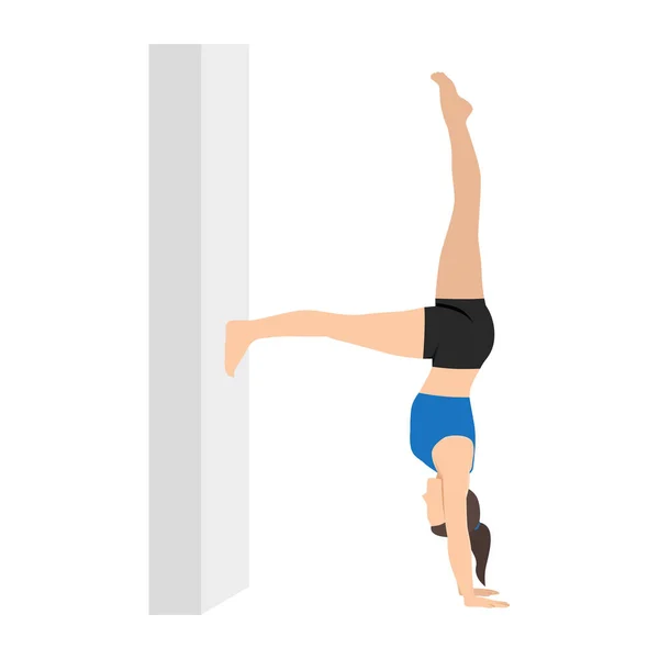 Setengah Handstand Wall Side Plank Variation Setengah Handstand Wall Wanita - Stok Vektor